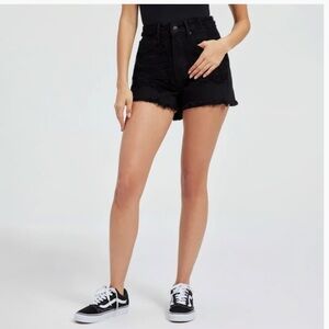 Good American Black High-Waist Distressed Denim Shorts